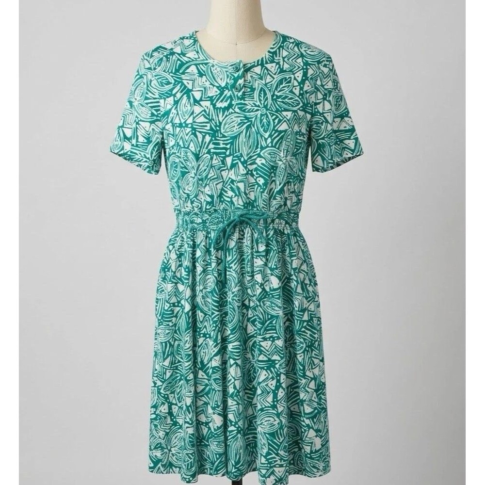 Vintage Via Sant Andrea 80s Resortcore Dress 14WP Jade Green Botanical Geometric